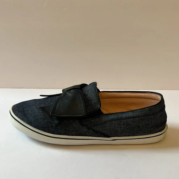 KATE SPADE Black Bow Dark Denim Slip-Ons Sz 7 - Picture 7 of 8